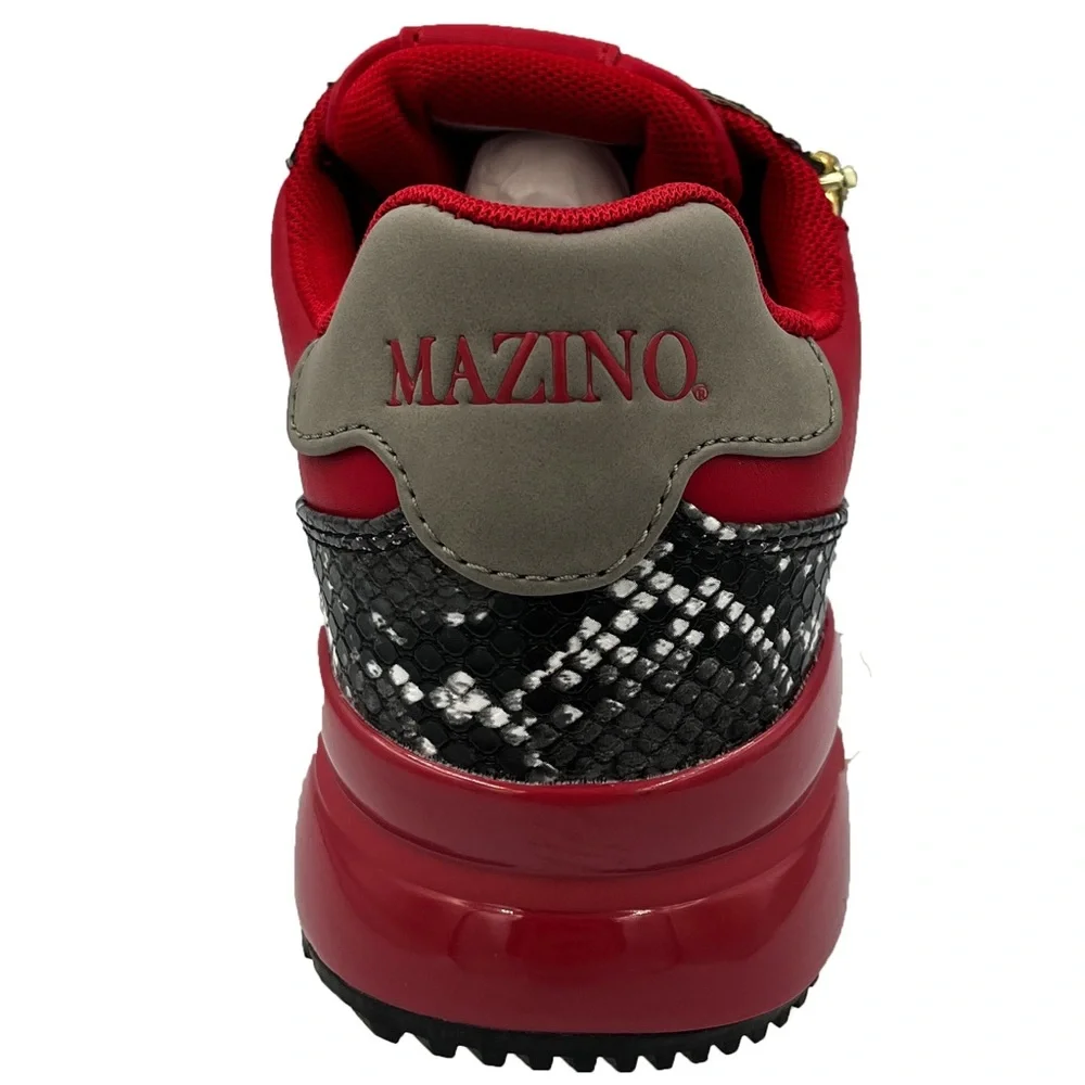 Men’s Red Athletic Sneaker with Snake-Print Accents - Azurite 213 - Picture 4 of 5